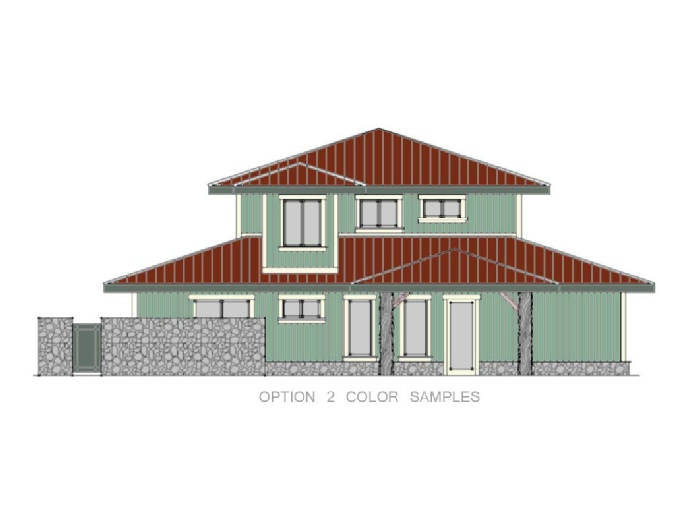 Beach Front Home Elevation Green and Red